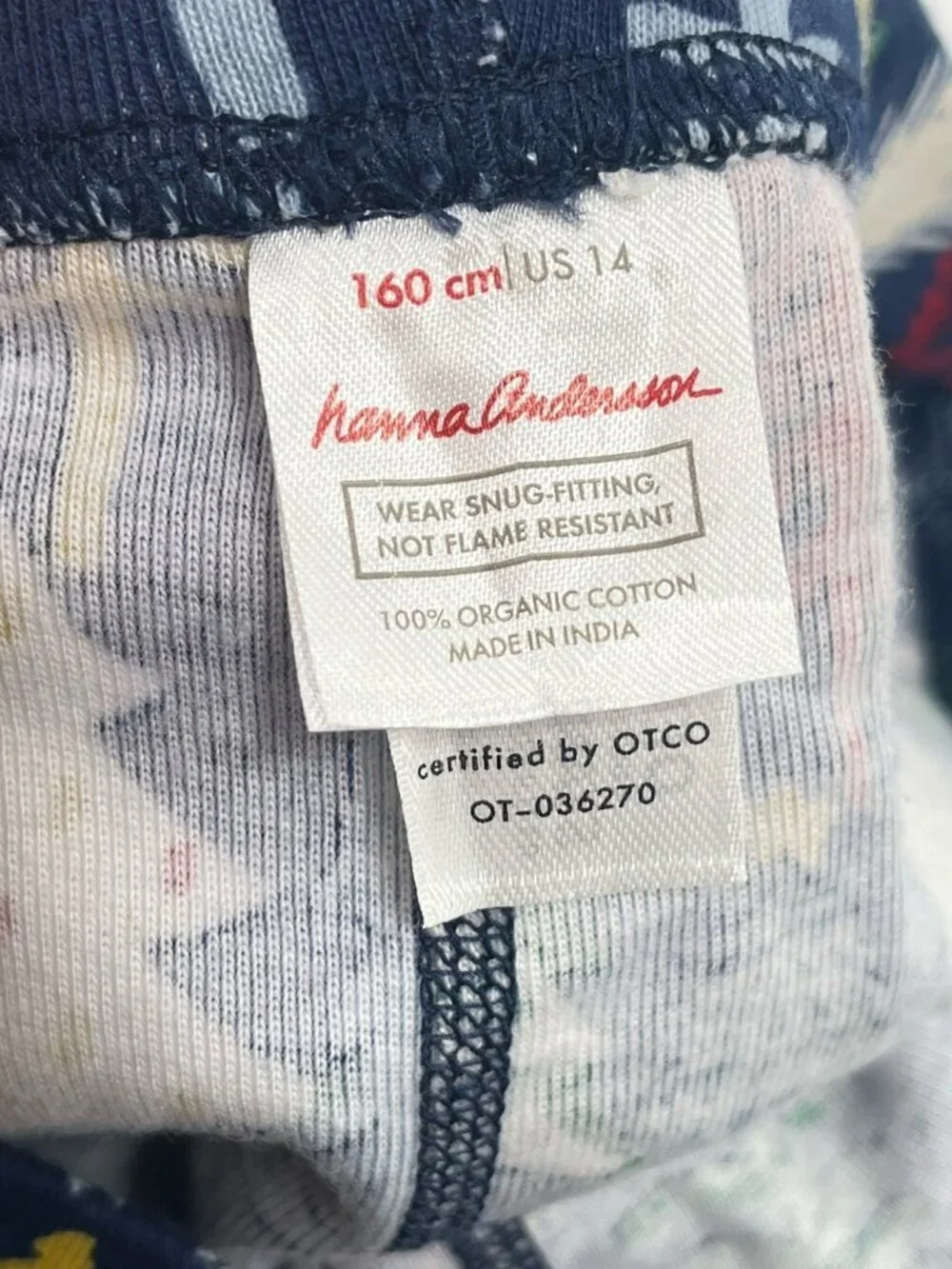 Hanna Andersson Blue Winter Pajama Set Sz Youth 14 Navy Blue Organic Cotton